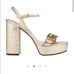 Gucci Metallic Block Heel Sandals box &dust bags.